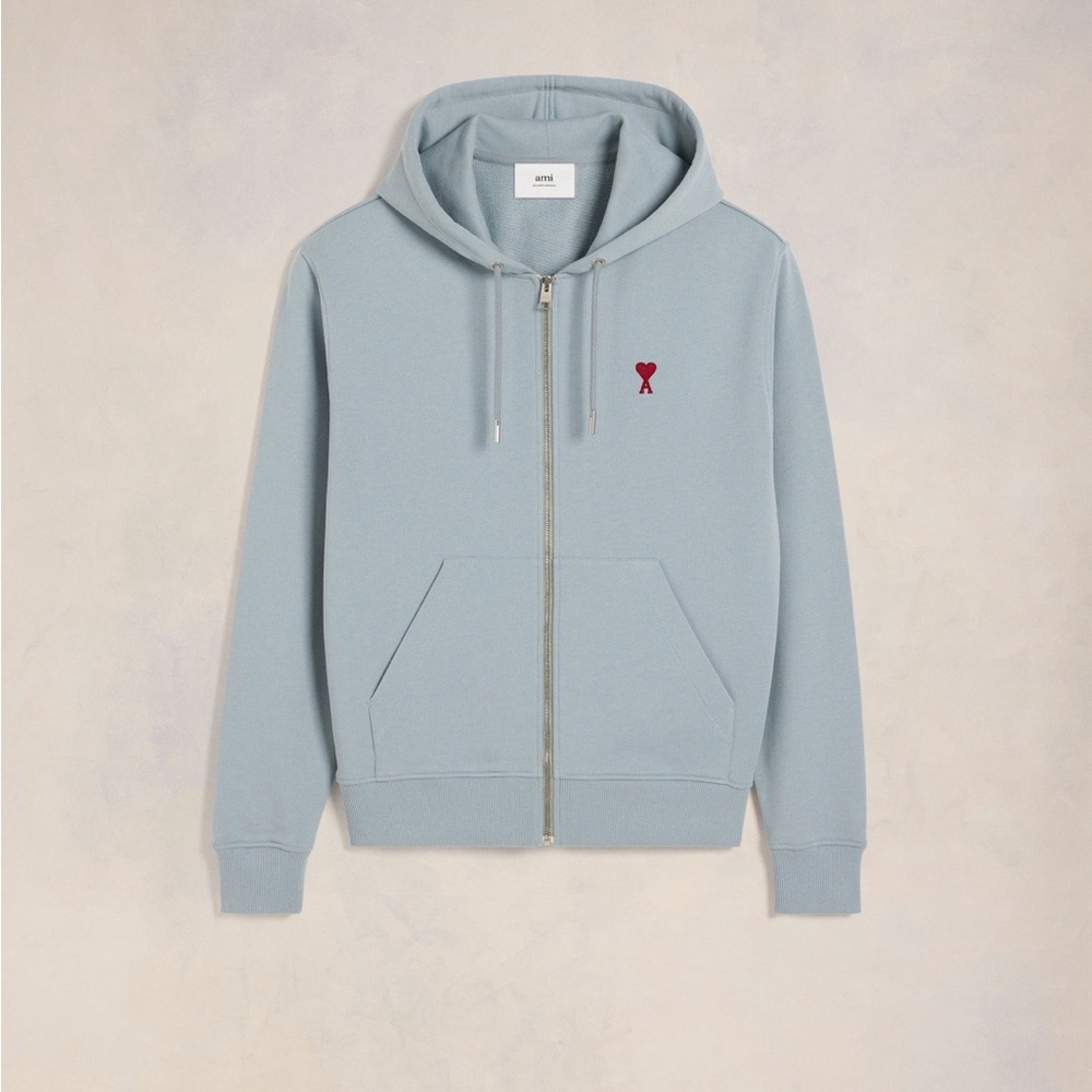 Ami Alexandre Mattiussi Light Blue Hoodie with Red Heart Logo